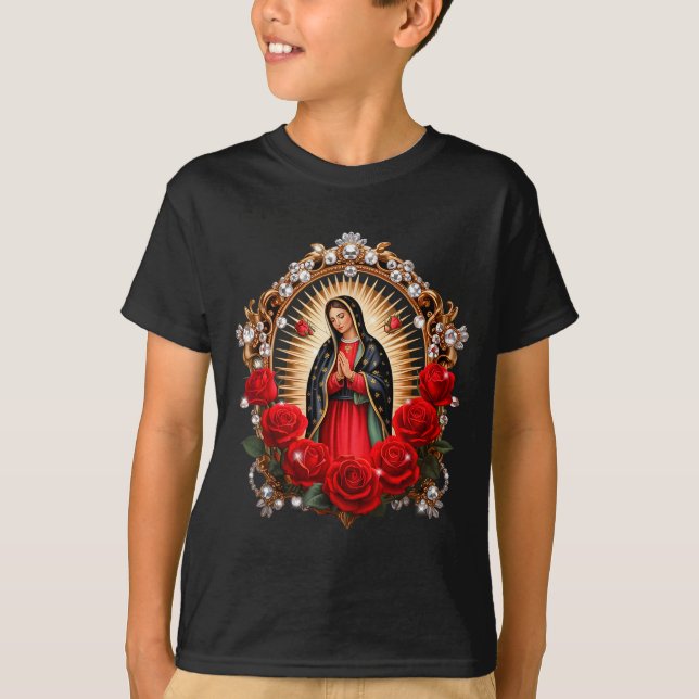 T-shirt Our Lady Guadalupe Saint Virgin Mary In Roses Flow (Devant)
