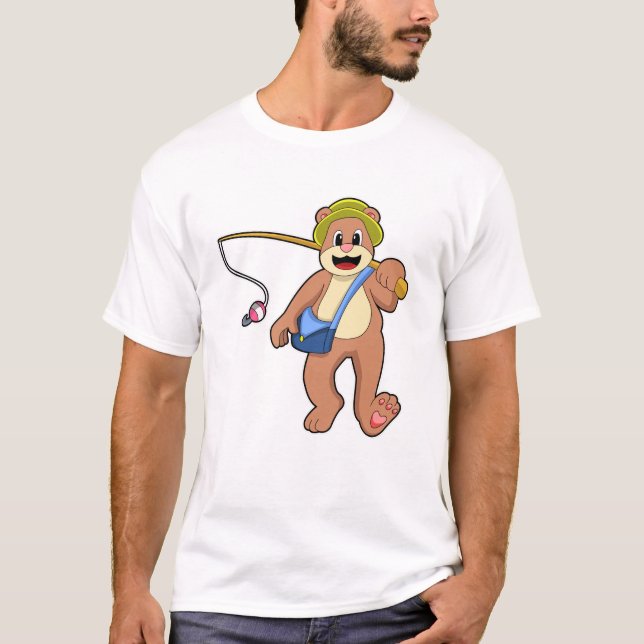 T-shirt Ours à la pêche avec une baguette de pêche (Devant)