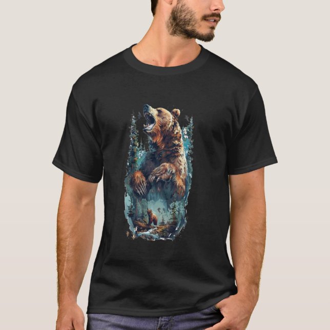 T-shirt Ours abstrait Nature Forêt, Protéger l'environneme (Devant)