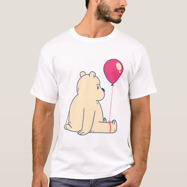 T-shirt Ours adorable avec un ballon rouge (Devant)