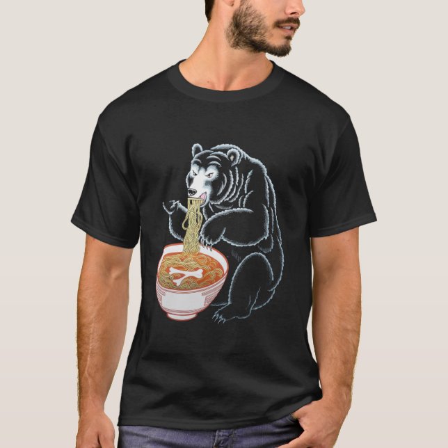T-shirt Ours Animal Mangeant Des Nouilles (Devant)