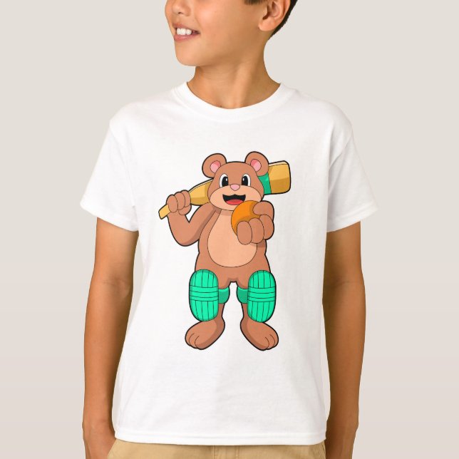 T-shirt Ours au cricket avec batte de cricket (Devant)