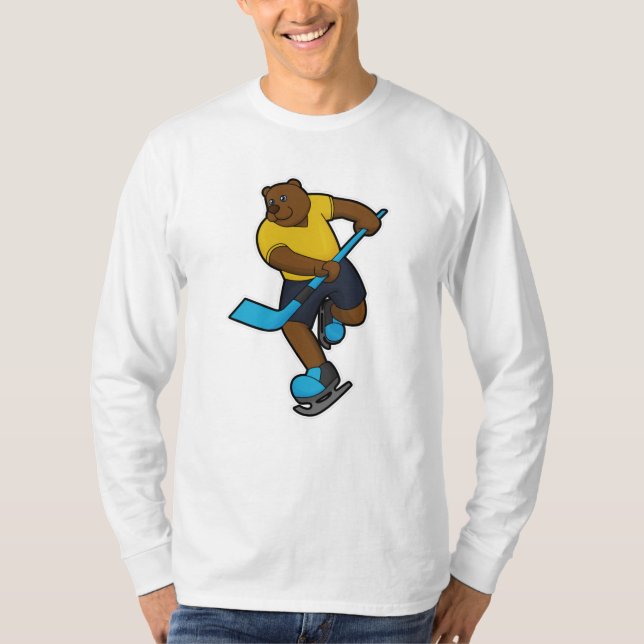 T-shirt Ours au hockey sur glace avec bâton de hockey sur  (Devant)
