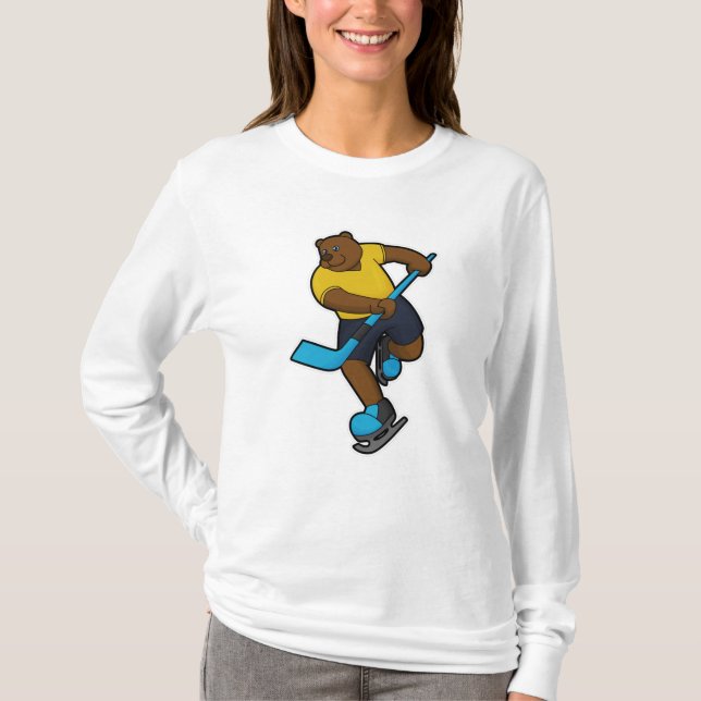 T-shirt Ours au hockey sur glace avec bâton de hockey sur  (Devant)