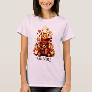 T-shirt Ours Automnaux Cosy Empilés Feuilles d'Automne & C