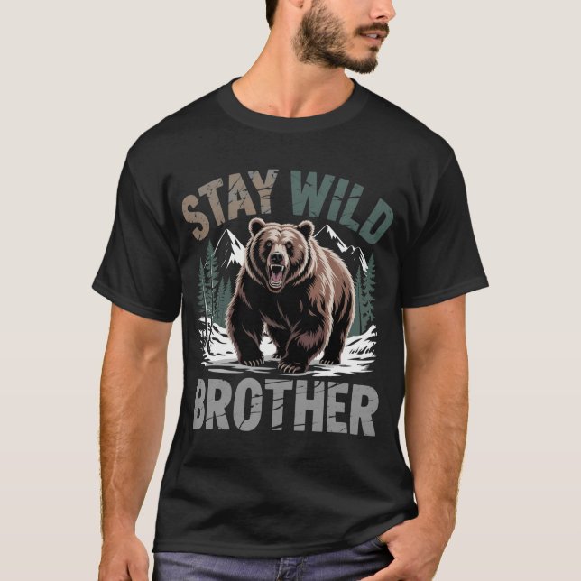 T-shirt Ours avec texte Reste sauvage (Devant)