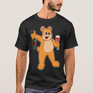 T-shirt Ours Avec Verre De Vin & Vin Bouteille
