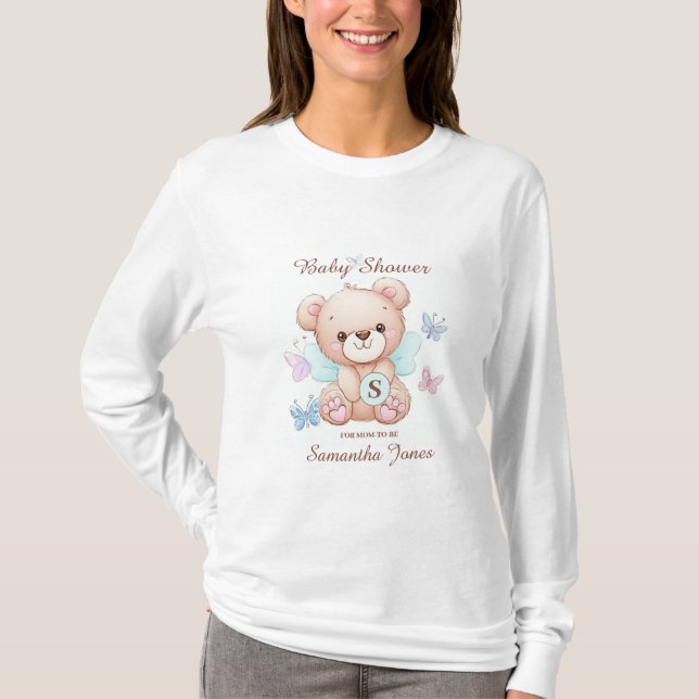 T-shirt Ours Baby shower mignon et papillons (Devant)