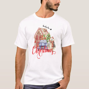 T-shirt Ours blanc et pain d'épices Noël