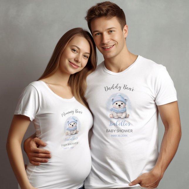T-shirt Ours bleu polaire Baby shower d'hiver Garçon Paren (Blue Polar Bear Winter Boy Baby Shower Parents T-Shirt)