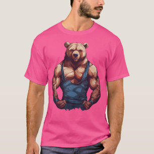 T-shirt Ours Bodybuilder Corps Musclé Gym Fitness Haltères