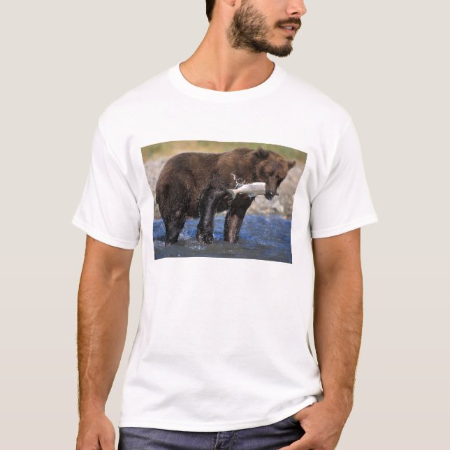 T-shirt ours Brown, grizzli, avec prises saumons, (Devant)