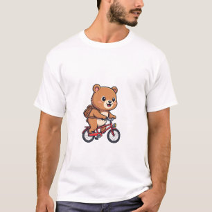 T-shirt Ours brun joyeux montant un vélo rouge