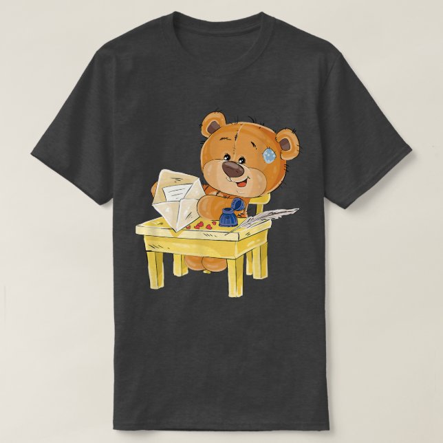 T-shirt Ours brun mignon assis sur une chaise (Design devant)