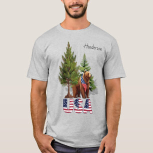 T-shirt Ours Brun Patriotique Dans Des Pins Drapeau Améric