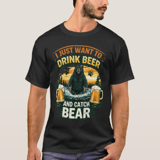 T-shirt Ours buvant de la bière, aventure en plein air drô