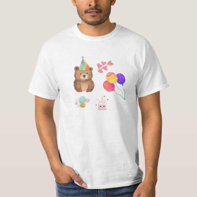 T-shirt Ours célébrant un joyeux anniversaire (Devant)