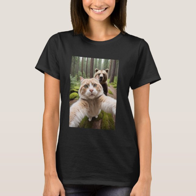T-shirt Ours Chat Drôle Le Dernier Selfie (Devant)