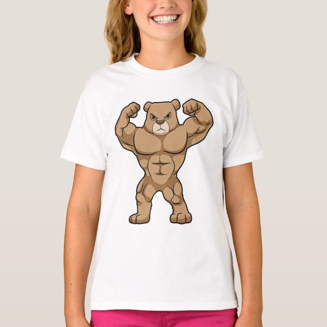 T-shirt Ours comme Bodybuilder avec de grands Muscles (Devant)