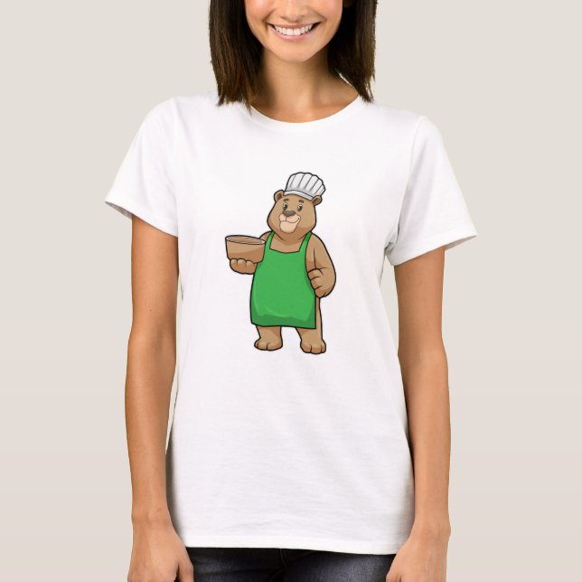 T-shirt Ours comme cuire avec tablier de Cuisine et bol en (Devant)
