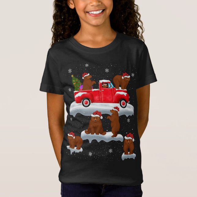 T-Shirt Ours conduisant Arbre de Noël Camion Rouge Portez  (Devant)