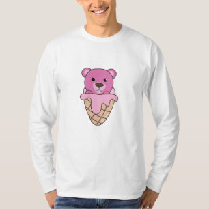 T-shirt Ours Crème de glace rose gaufre mignons Animaux po