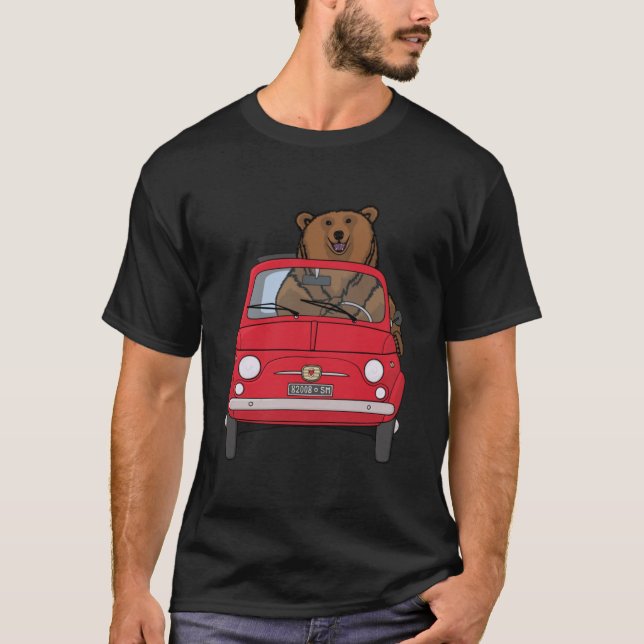 T-shirt Ours dans une Fiat rouge 500   (Devant)
