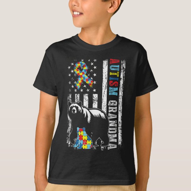 T-shirt Ours De Grand-Mère Autiste Avec Puzzles &amp; Drap (Devant)