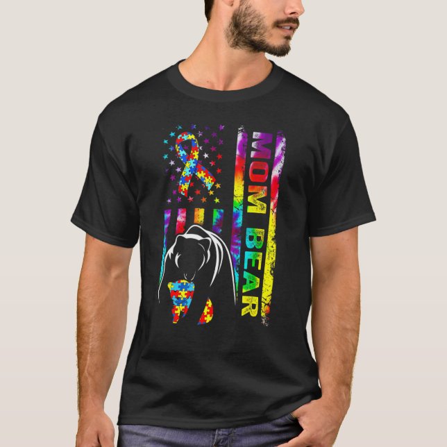 T-shirt Ours de maman sensibilisation à l'autisme Drapeau  (Devant)