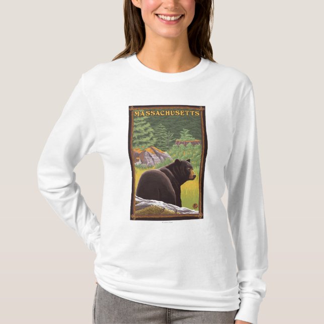 T-shirt Ours de MassachusettsBlack dans la forêt (Devant)