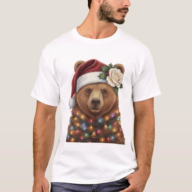 T-shirt Ours de Noël Cozy | Lumières Chaudes & Magie de l' (Devant)