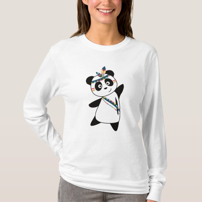 T-shirt Ours De Panda Indien Fashant Teddy Plumes mignonne (Devant)
