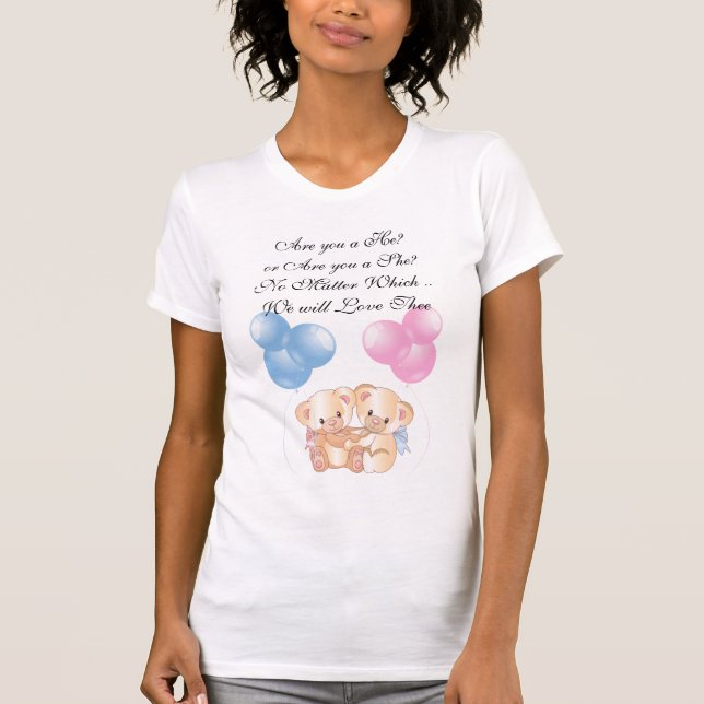 T-shirt Ours de serrage rose et bleu s'attendant au T-shir (Devant)