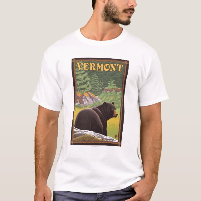 T-shirt Ours de VermontBlack dans la forêt (Devant)