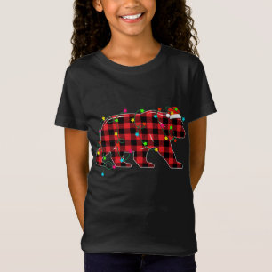 T-Shirt Ours drôle Arbre de Noël Rouge Plaid Xmas Animaux 