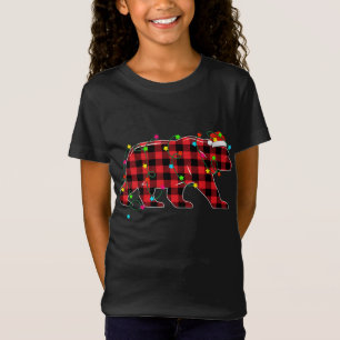 T-Shirt Ours drôle Arbre de Noël Rouge Plaid Xmas Animaux