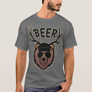 T-shirt Ours drôle avec Antlers de Cerfs Bière Graphisme P