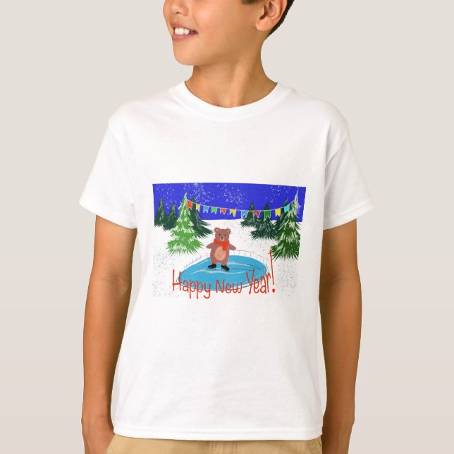 T-shirt Ours drôle sur les patins d'hiver (Devant)