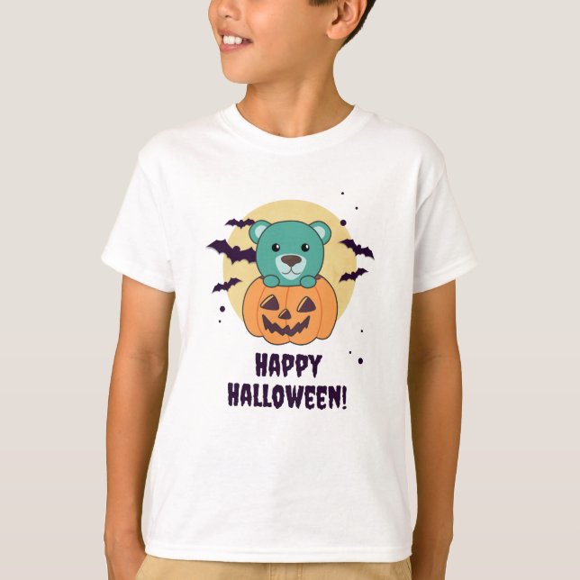 T-shirt Ours En Citrouille Doux Ours Joyeux Halloween (Devant)