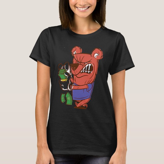 T-shirt ours en colère comptant de l'argent (Devant)