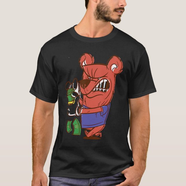 T-shirt ours en colère comptant de l'argent (Devant)
