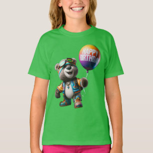 T-shirt Ours en lunettes de ski, Joyeux Anniversaire, par
