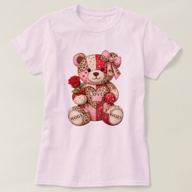 T-shirt Ours en patchwork pour la Saint-Valentin — Léopard (Design devant)