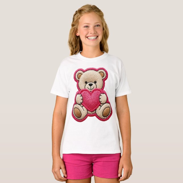 T-shirt Ours en patchwork tenant un cœur (Devant entier)