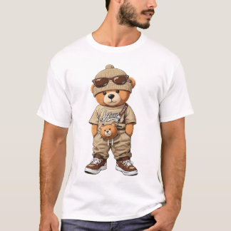 T-shirt Ours en peluche hipster cool en tenue de rue beige