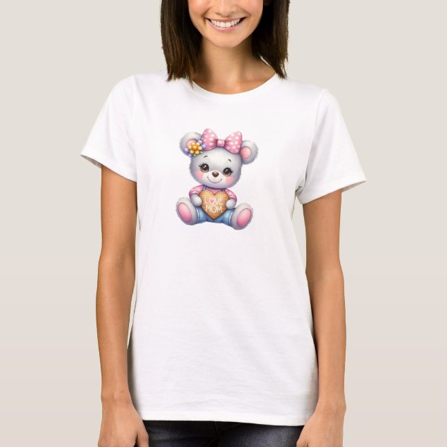 T-shirt Ours en peluche mignon coeur rose et arc Aimer mam (Devant)