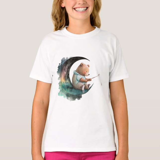T-shirt Ours en peluche mignon sur la Lune, Ours en carica (Devant)