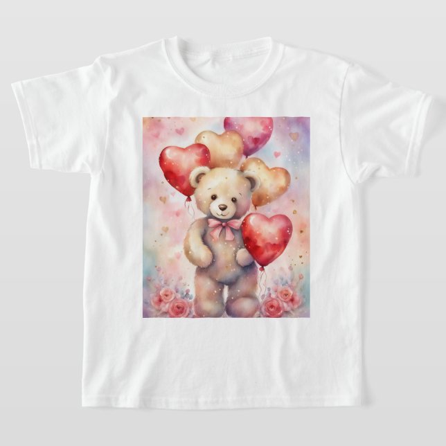 T-shirt Ours en peluche mignonne avec ballons d'anniversai (Poser)