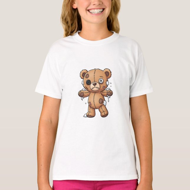 T-shirt Ours en peluche patchwork pour enfants (Devant)