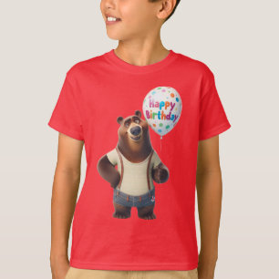 T-shirt Ours en short en denim, Joyeux Anniversaire, par N